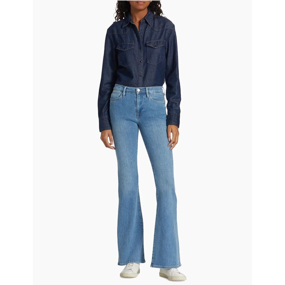 FRAME Le High Flare Stretch Denim Jeans Women’s Size 31 Medium Wash Asht